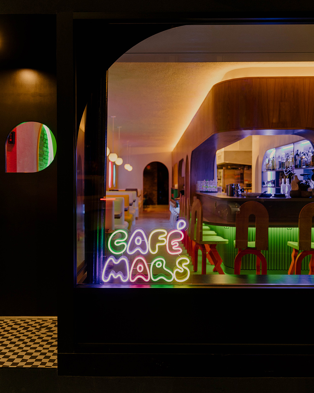 Cafe Mars exterior signage and branding